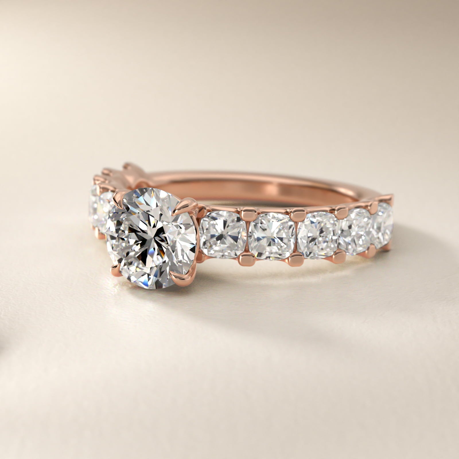 Cushion-Cut Diamond Engagement Ring in 14k Rose Gold - Round Center