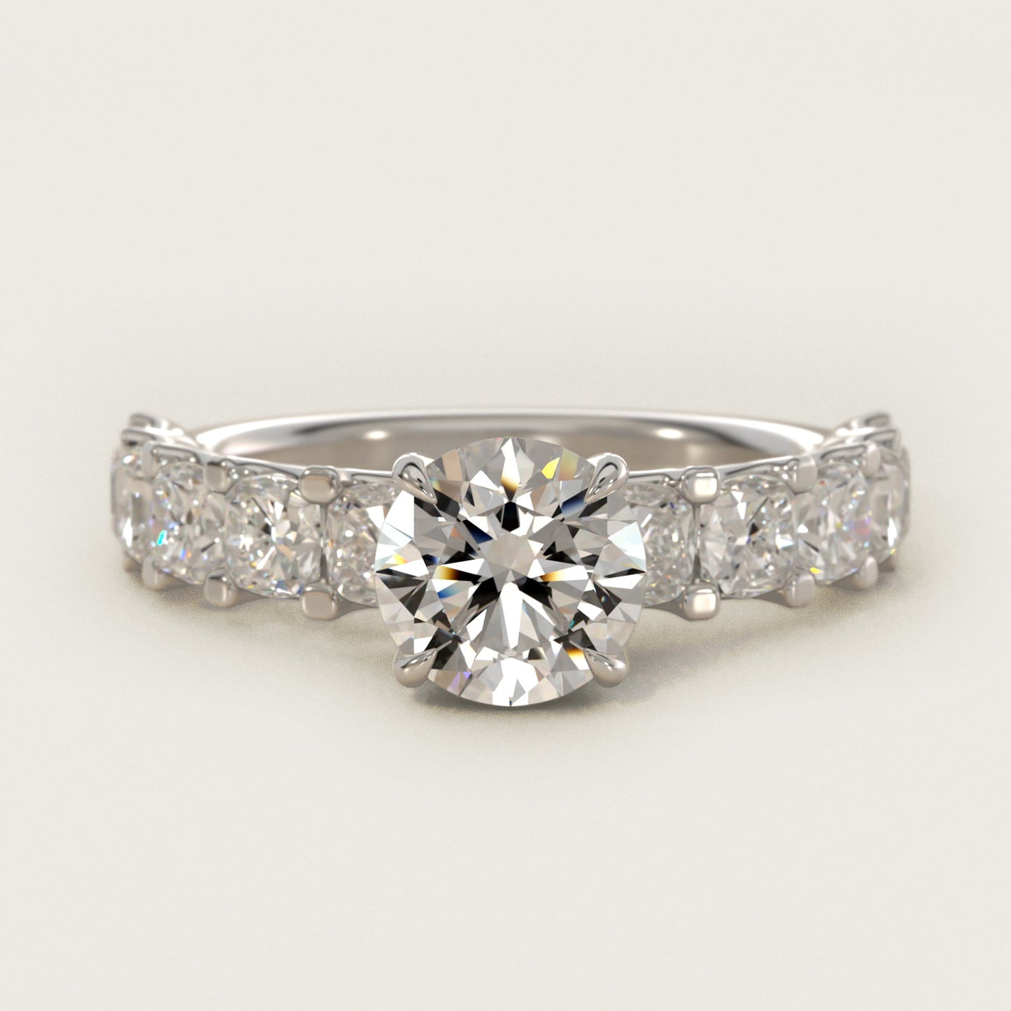 Cushion-Cut Diamond Engagement Ring in 14k White Gold - Round Center