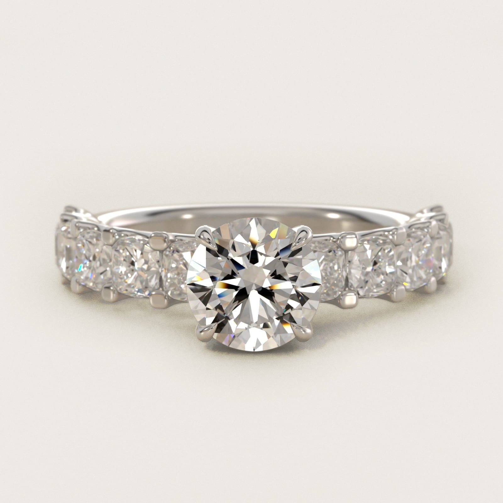 Cushion-Cut Diamond Engagement Ring in 14k White Gold - Round Center