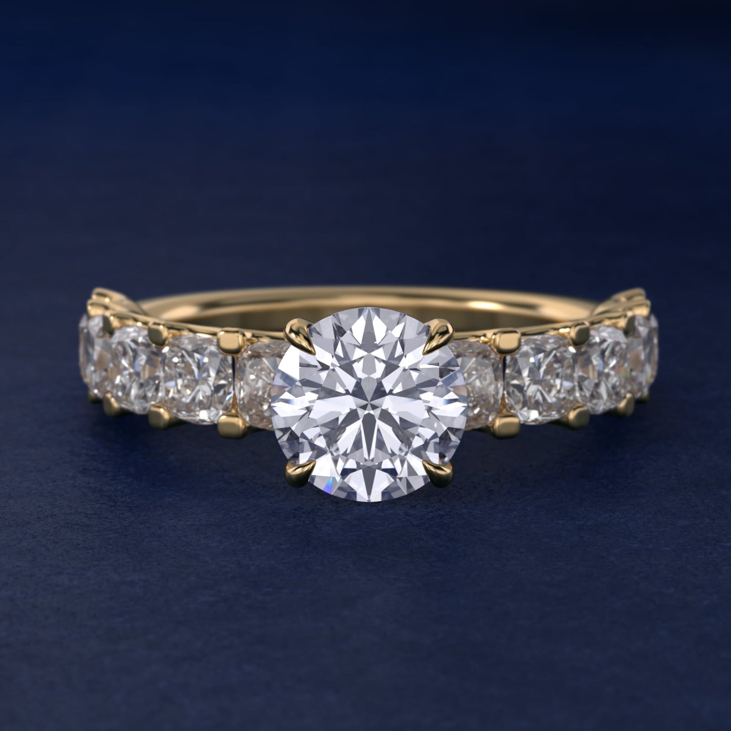 Cushion-Cut Diamond Engagement Ring in 14k Yellow Gold - Round Center