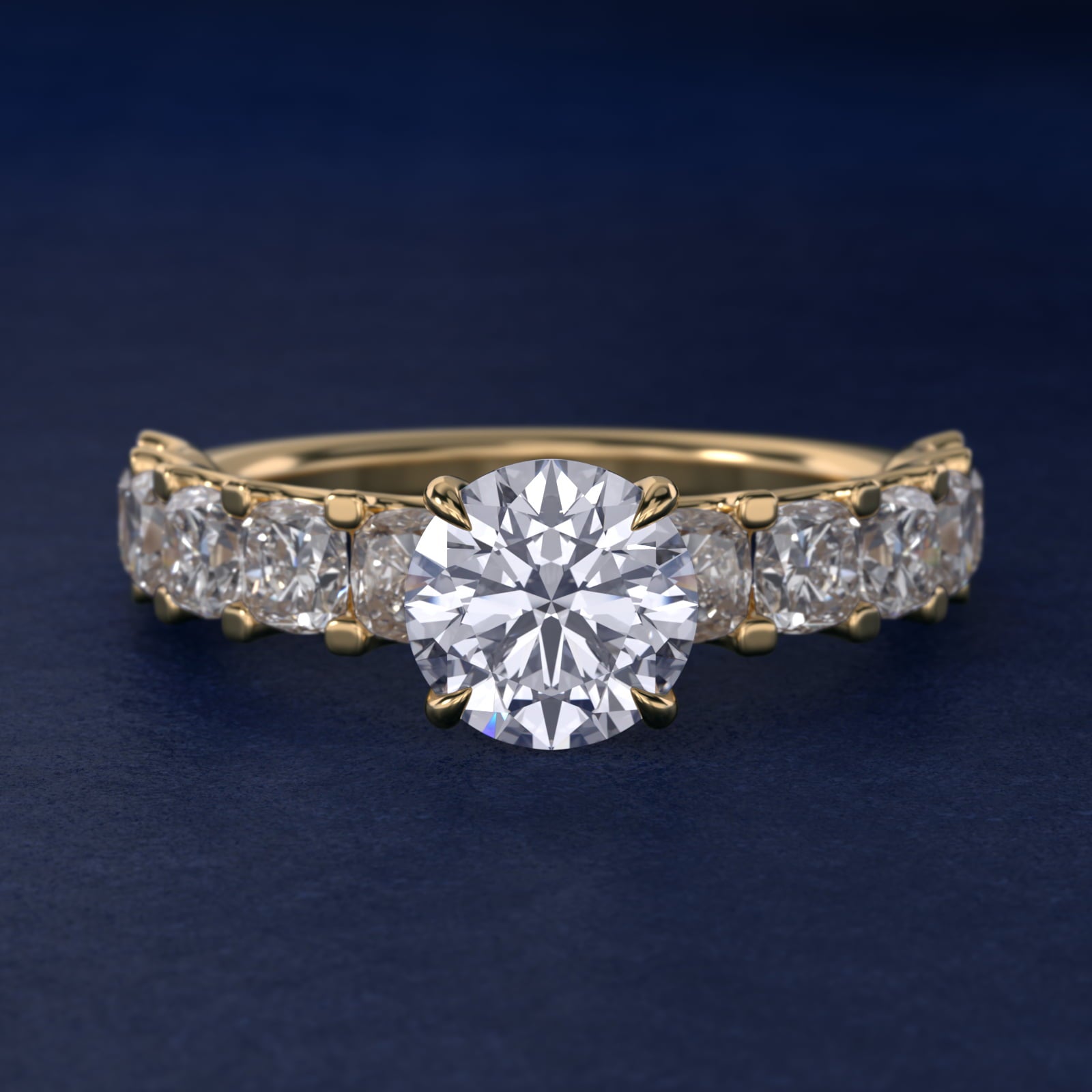 Cushion-Cut Diamond Engagement Ring in 14k Yellow Gold - Round Center