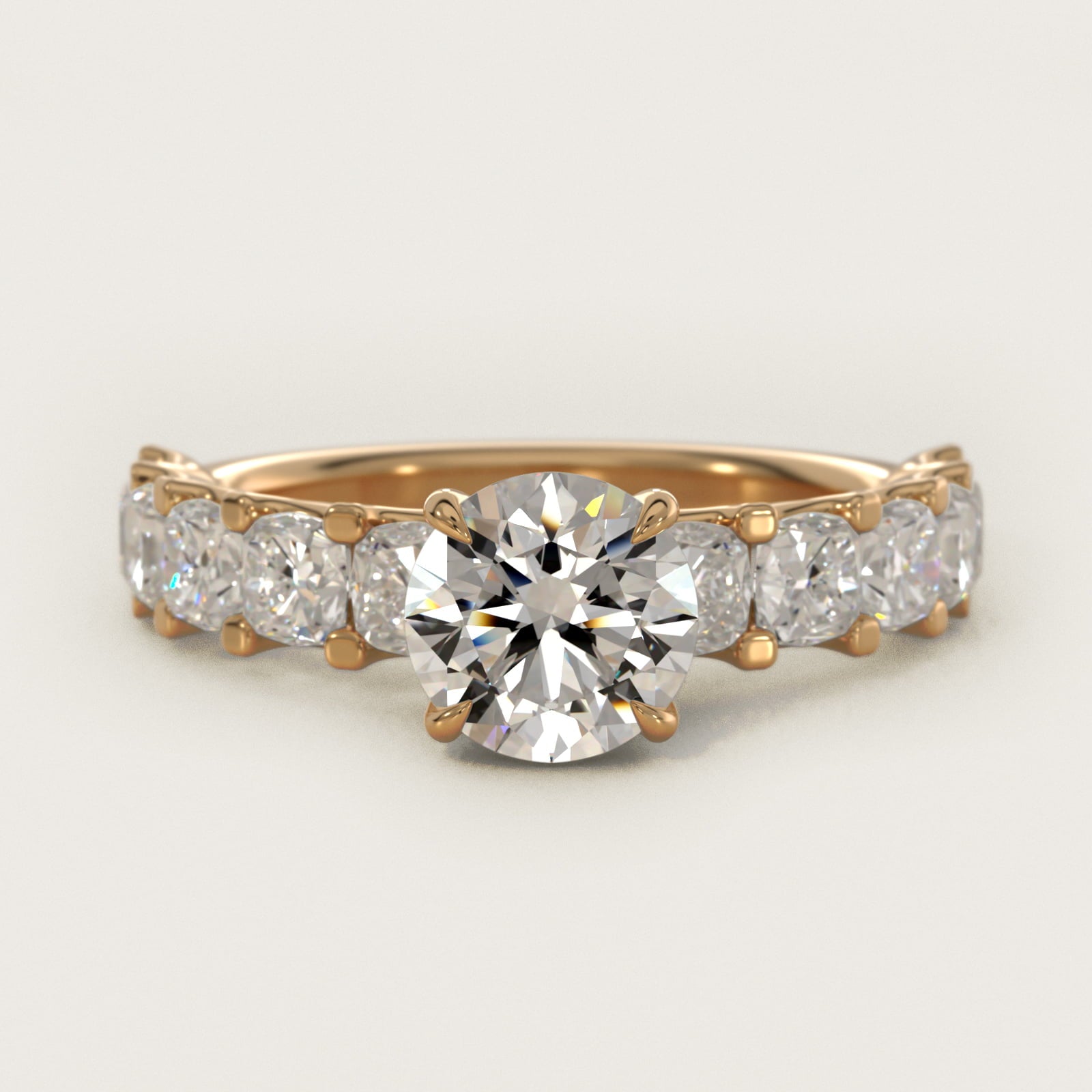 Cushion-Cut Diamond Engagement Ring in 18k Yellow Gold - Round Center