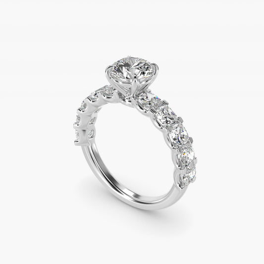 Cushion-Cut Diamond Engagement Ring in Platinum - Round Center