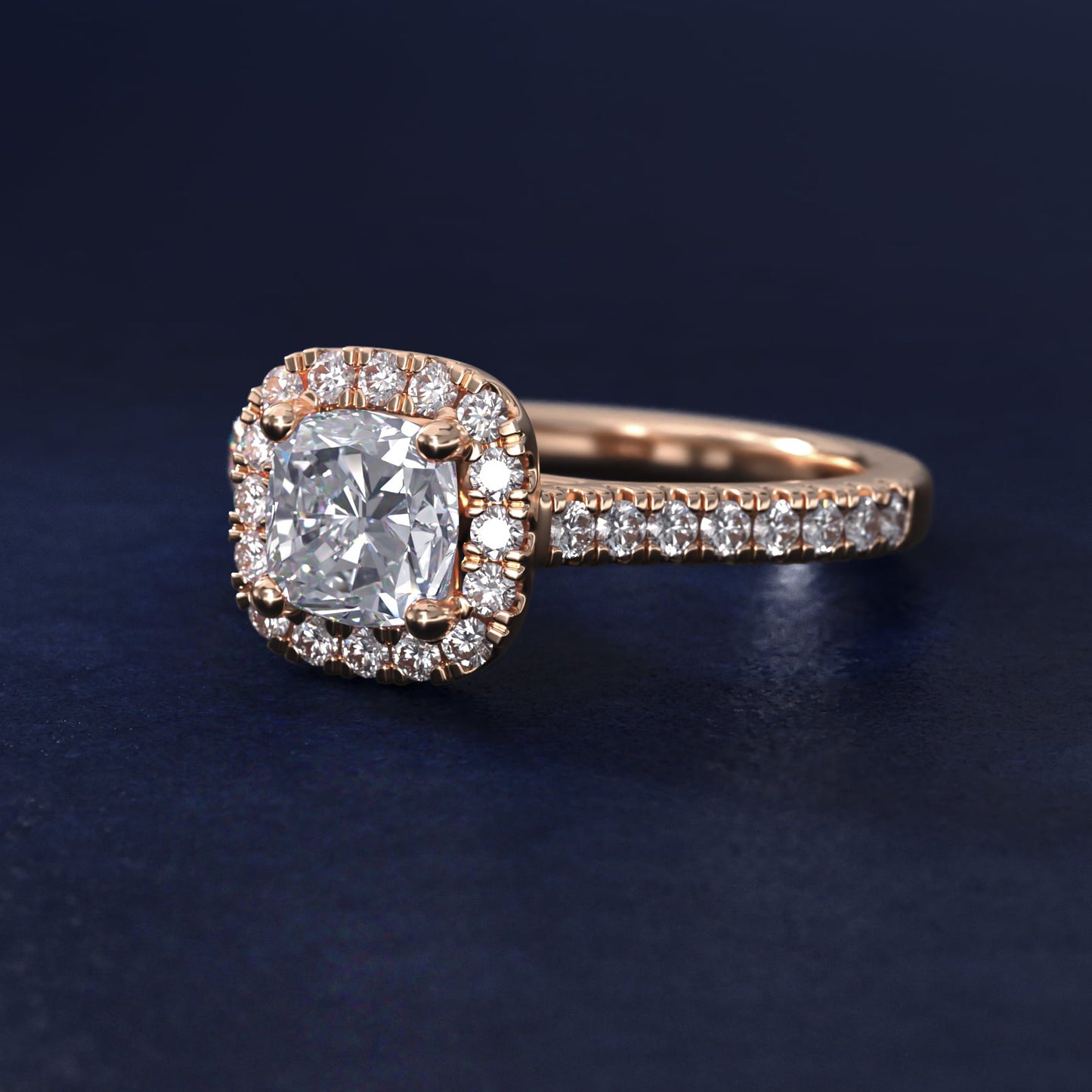 Cushion Halo Diamond Engagement Ring in 18k Rose Gold (1/3 ct. tw.) - Cushion Center