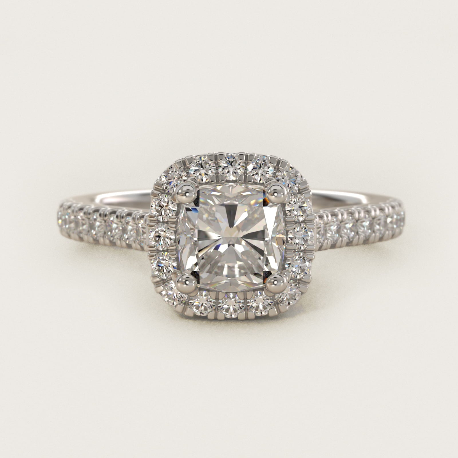Cushion Halo Diamond Engagement Ring in Platinum (1/3 ct. tw.) - Cushion Center