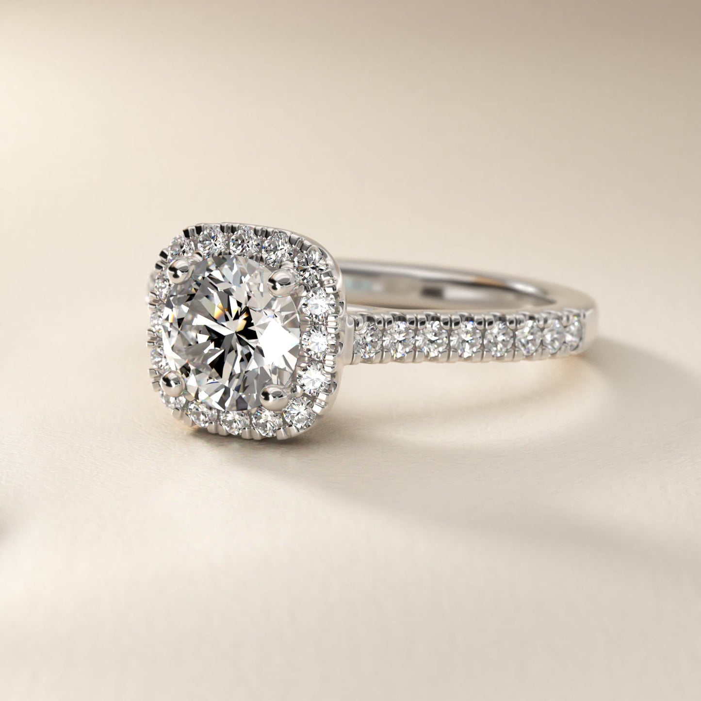 Cushion Halo Diamond Engagement Ring in 18k White Gold (1/3 ct. tw.) - Round Center