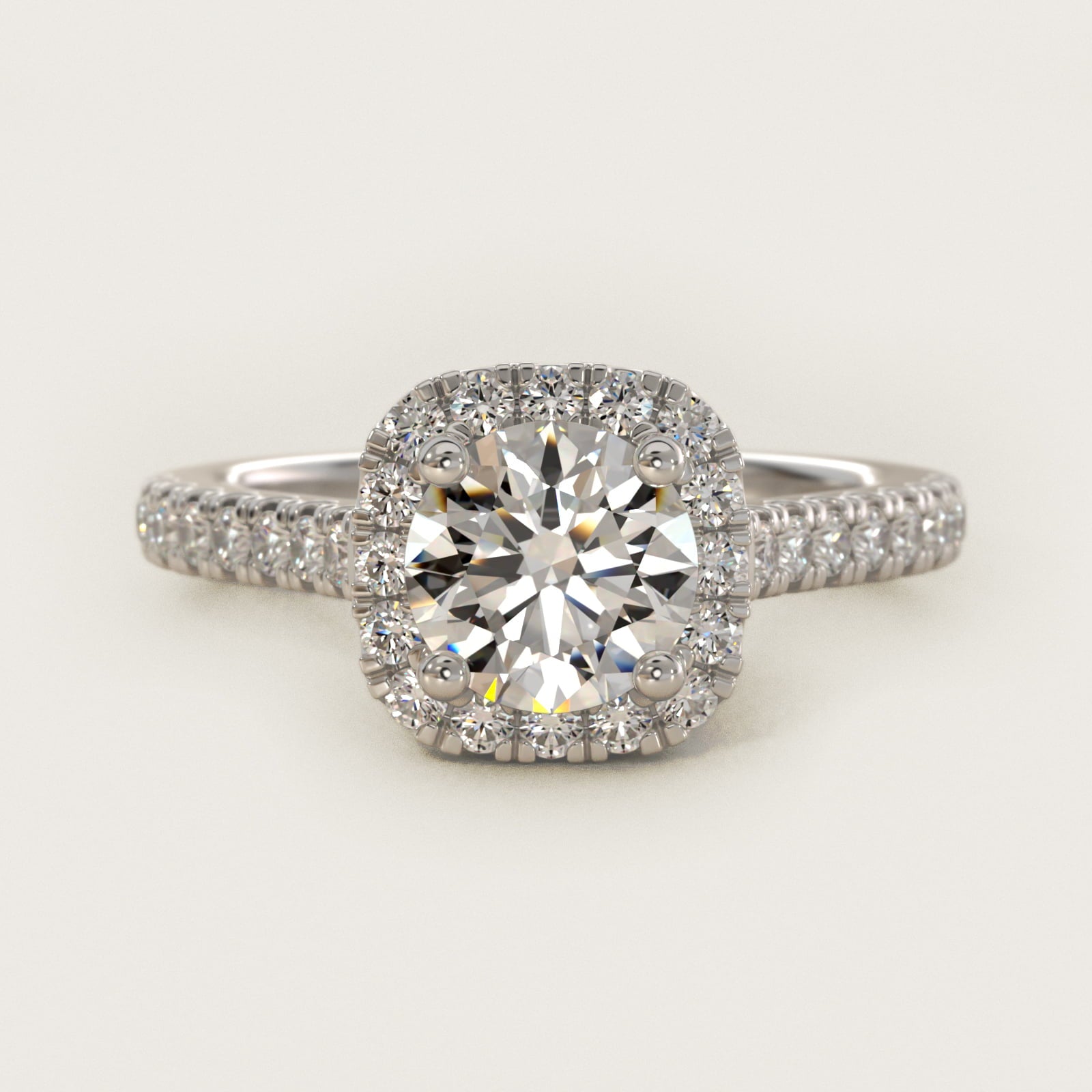 Cushion Halo Diamond Engagement Ring in Platinum (1/3 ct. tw.) - Round Center