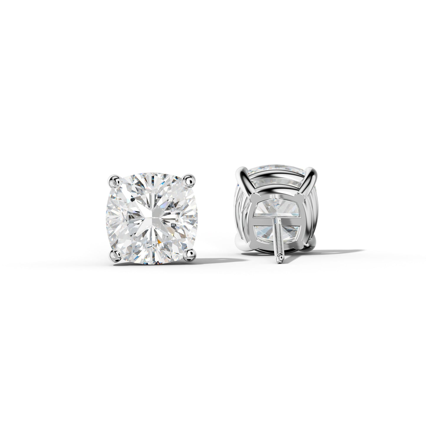 Cushion Diamond Stud Earrings With Classic Four Prongs - 1/2 - 14K Yellow Gold