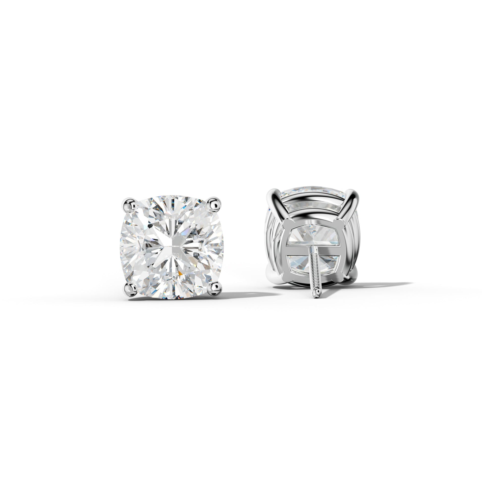 Cushion Diamond Stud Earrings With Classic Four Prongs - 1/2 - 14K Yellow Gold