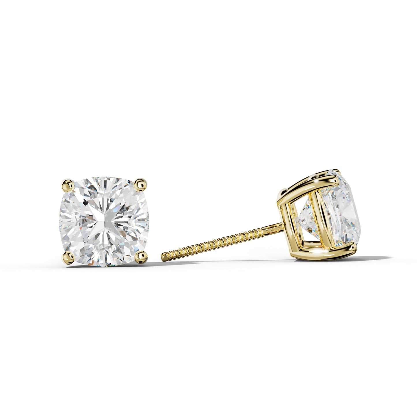 Cushion Diamond Stud Earrings With Classic Four Prongs - 1/2 - 18K White Gold