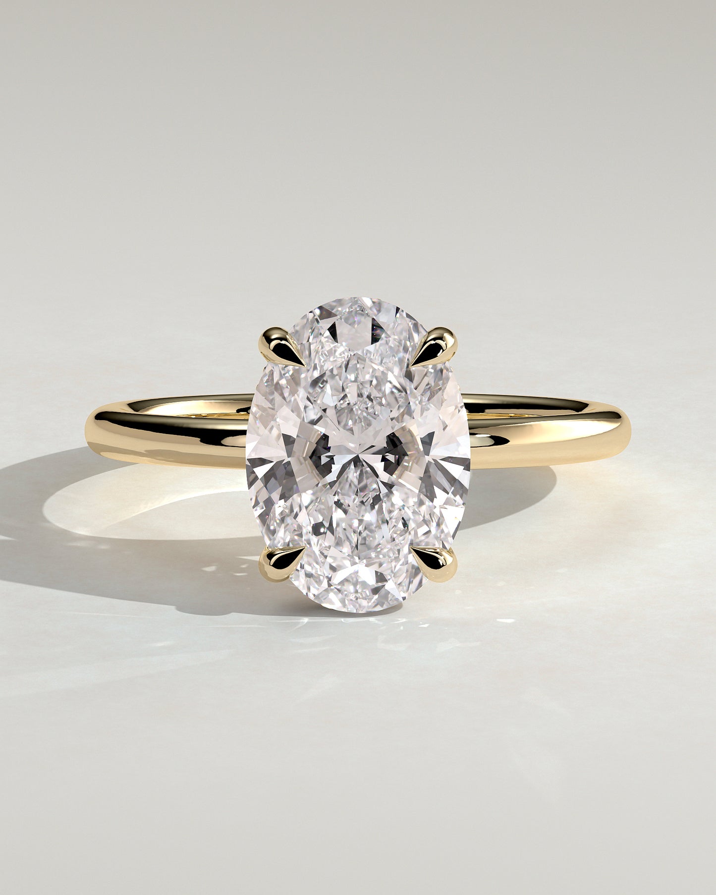 Emma - Classic Oval Claw Solitaire with Hidden Halo Engagement Ring - Yellow Gold - Yellow Gold