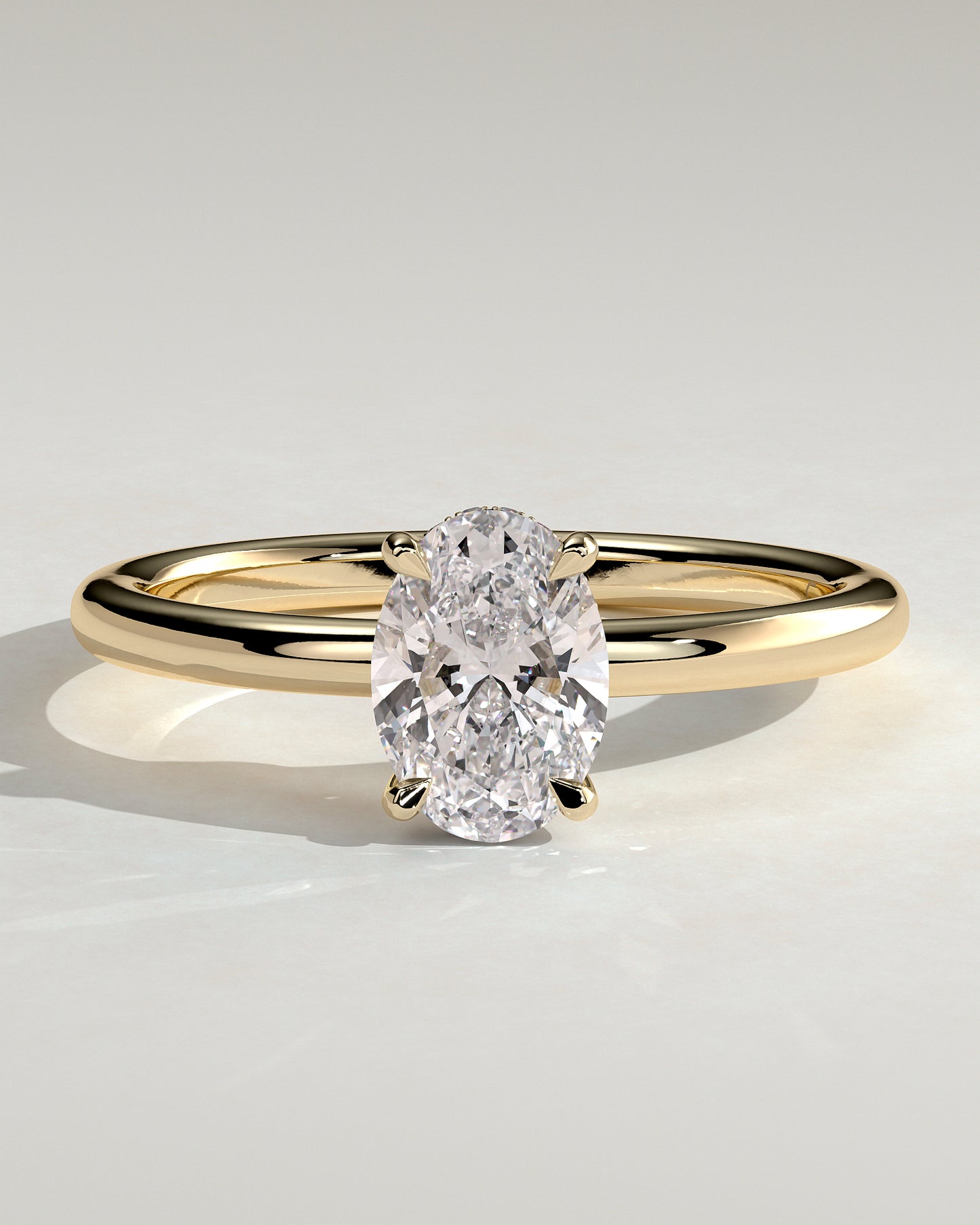 Emma - Classic Oval Claw Solitaire with Hidden Halo Engagement Ring - Yellow Gold - Yellow Gold