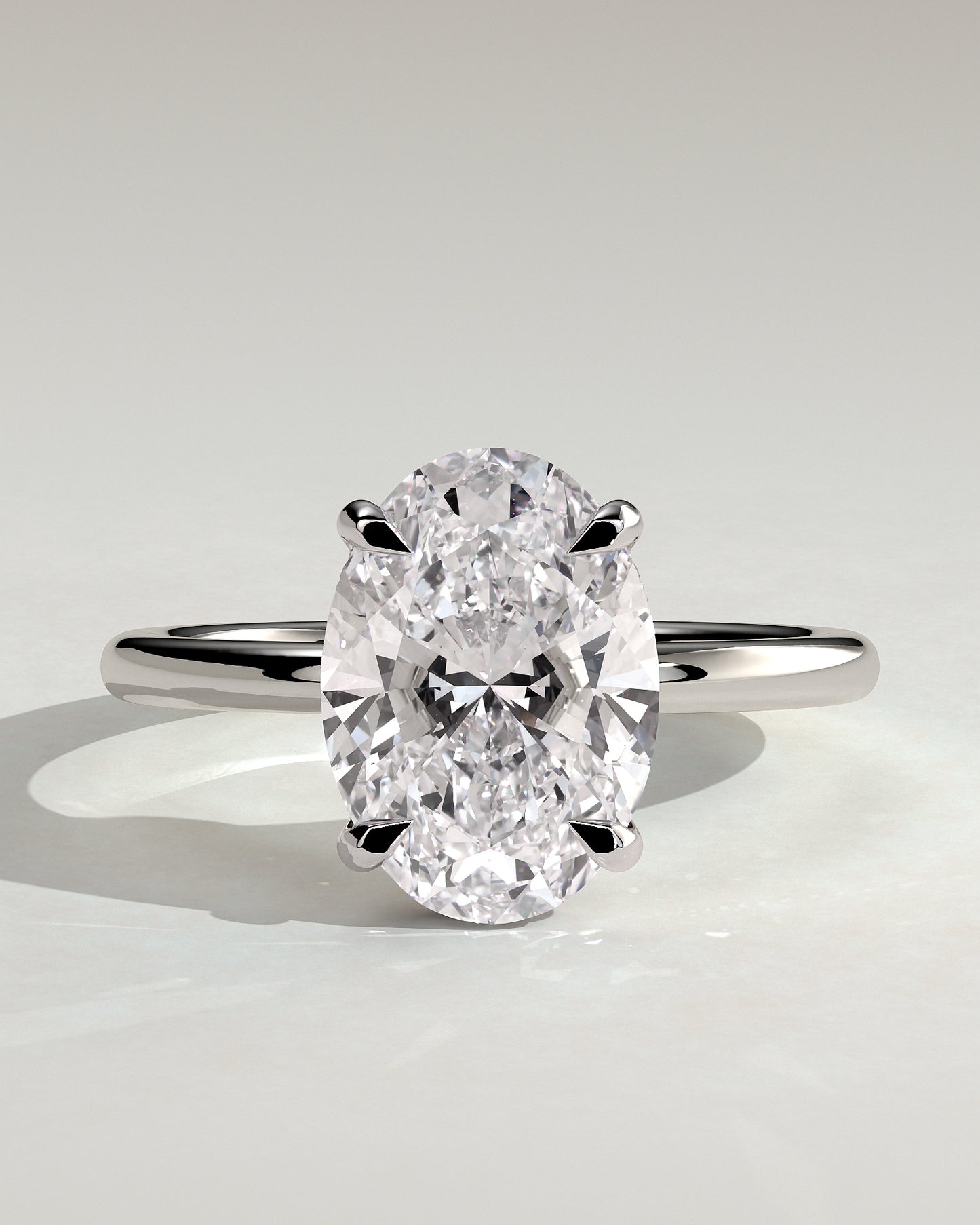 Emma - Classic Oval Claw Solitaire with Hidden Halo Engagement Ring - White Gold - White Gold / Platinum