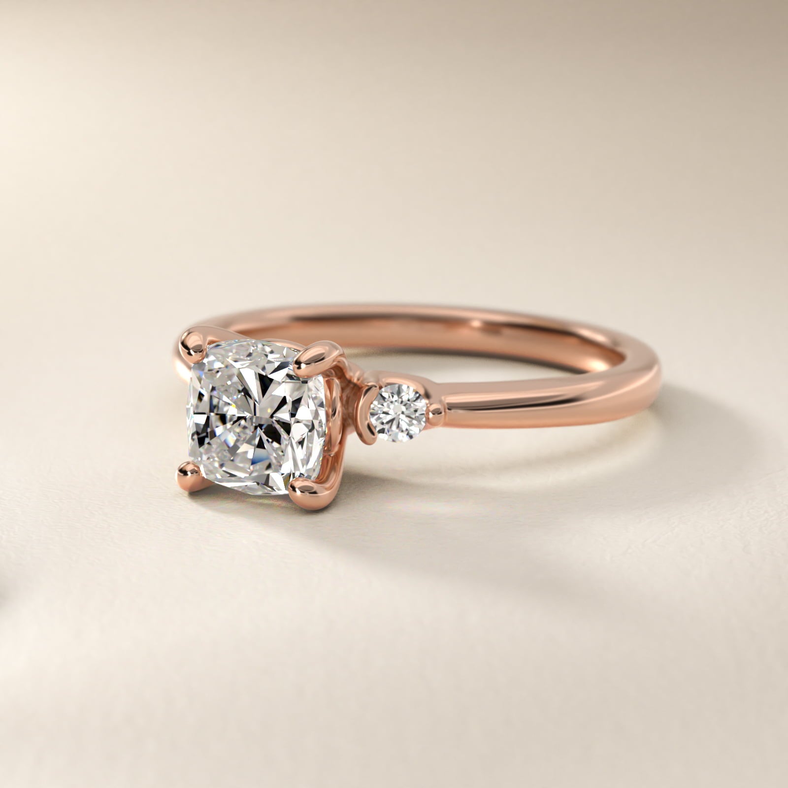 Dainty Diamond Engagement Ring in 14k Rose Gold (1/10 ct. tw.) - Cushion Center