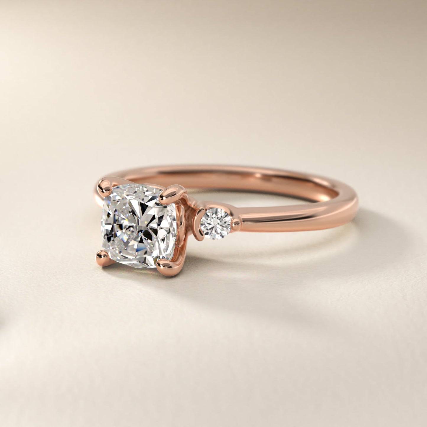 Dainty Diamond Engagement Ring in 18k Rose Gold (1/10 ct. tw.) - Cushion Center