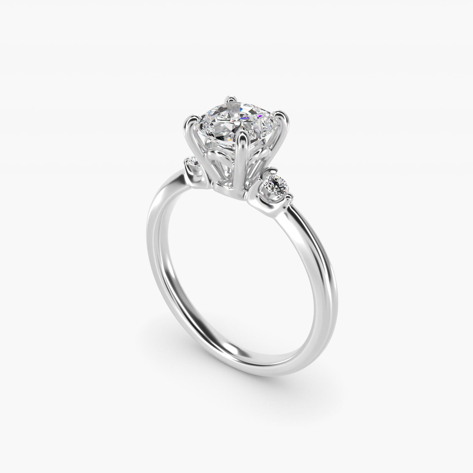 Dainty Diamond Engagement Ring in 18k White Gold (1/10 ct. tw.) - Cushion Center