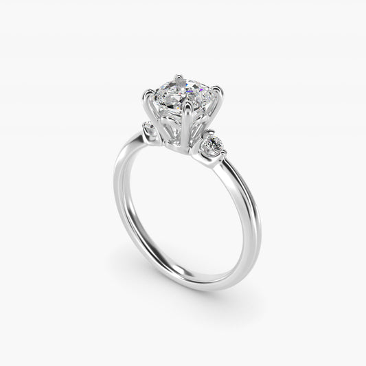Dainty Diamond Engagement Ring in 18k White Gold (1/10 ct. tw.) - Cushion Center