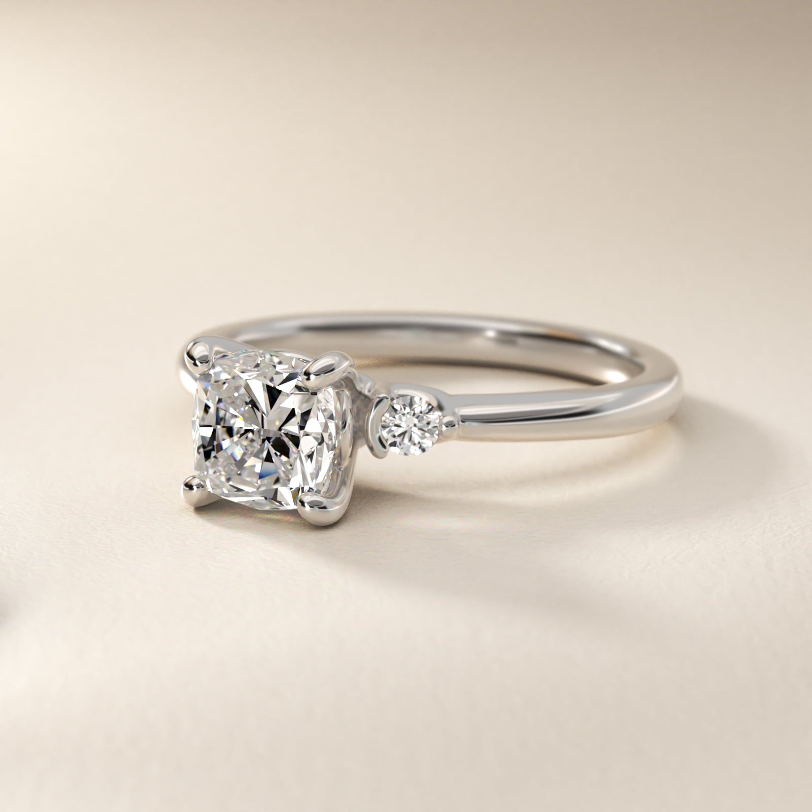 Dainty Diamond Engagement Ring in 14k White Gold (1/10 ct. tw.) - Cushion Center
