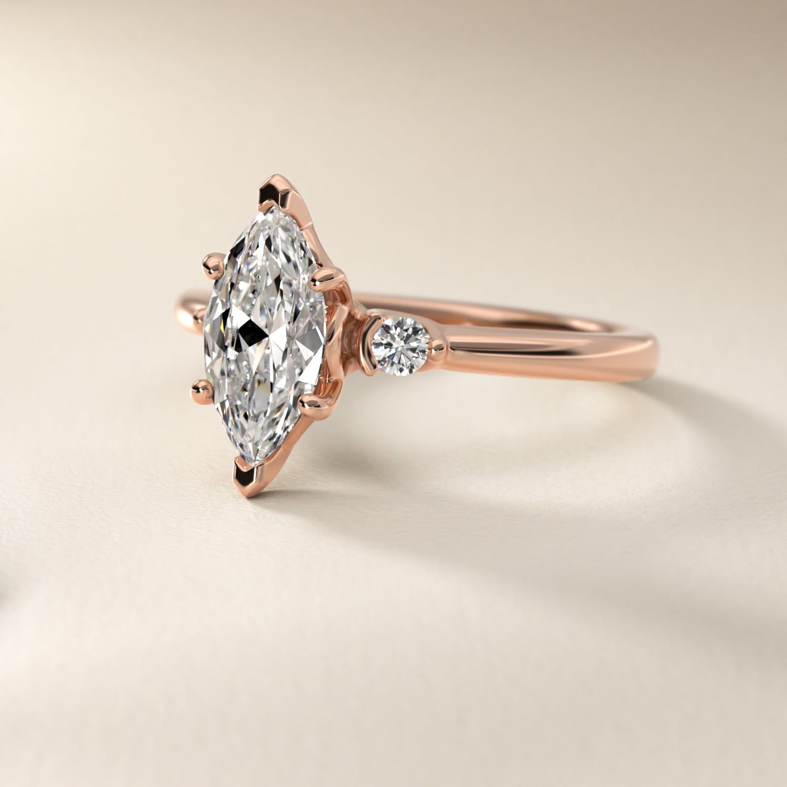 Dainty Diamond Engagement Ring in 14k Rose Gold (1/10 ct. tw.) - Marquise Center