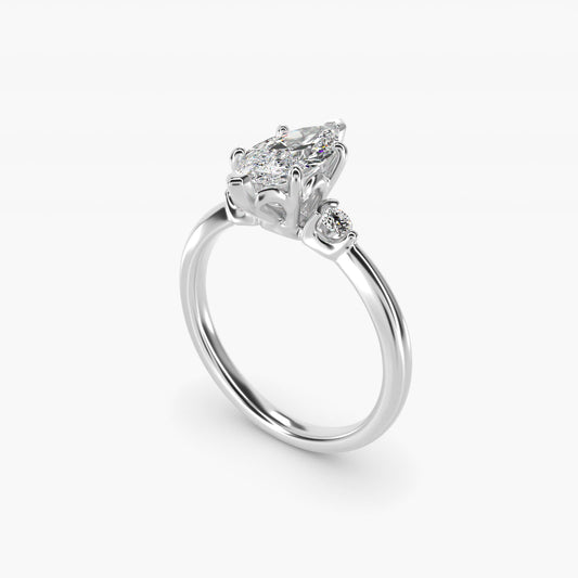Dainty Diamond Engagement Ring in 18k White Gold (1/10 ct. tw.) - Marquise Center