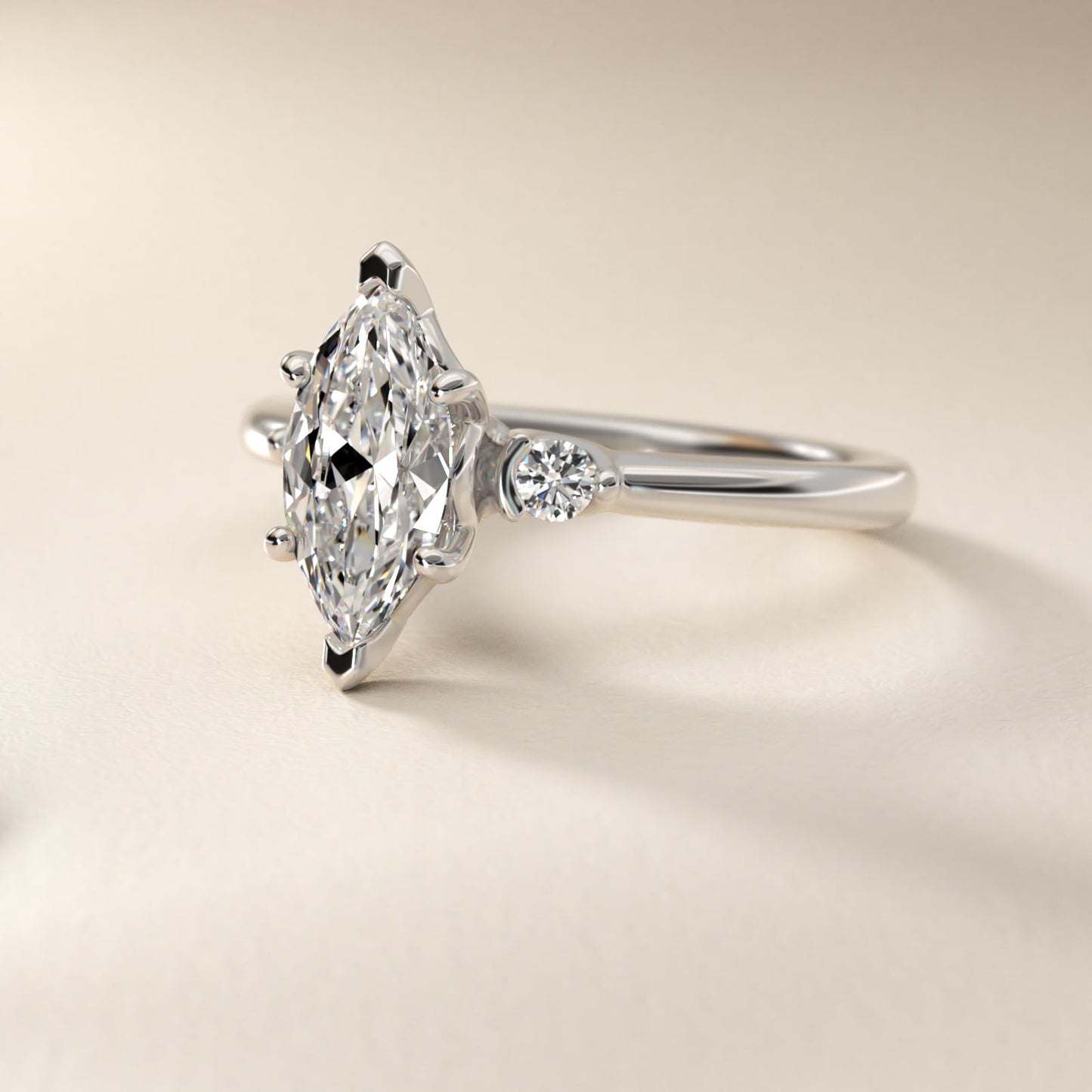 Dainty Diamond Engagement Ring in 18k White Gold (1/10 ct. tw.) - Marquise Center