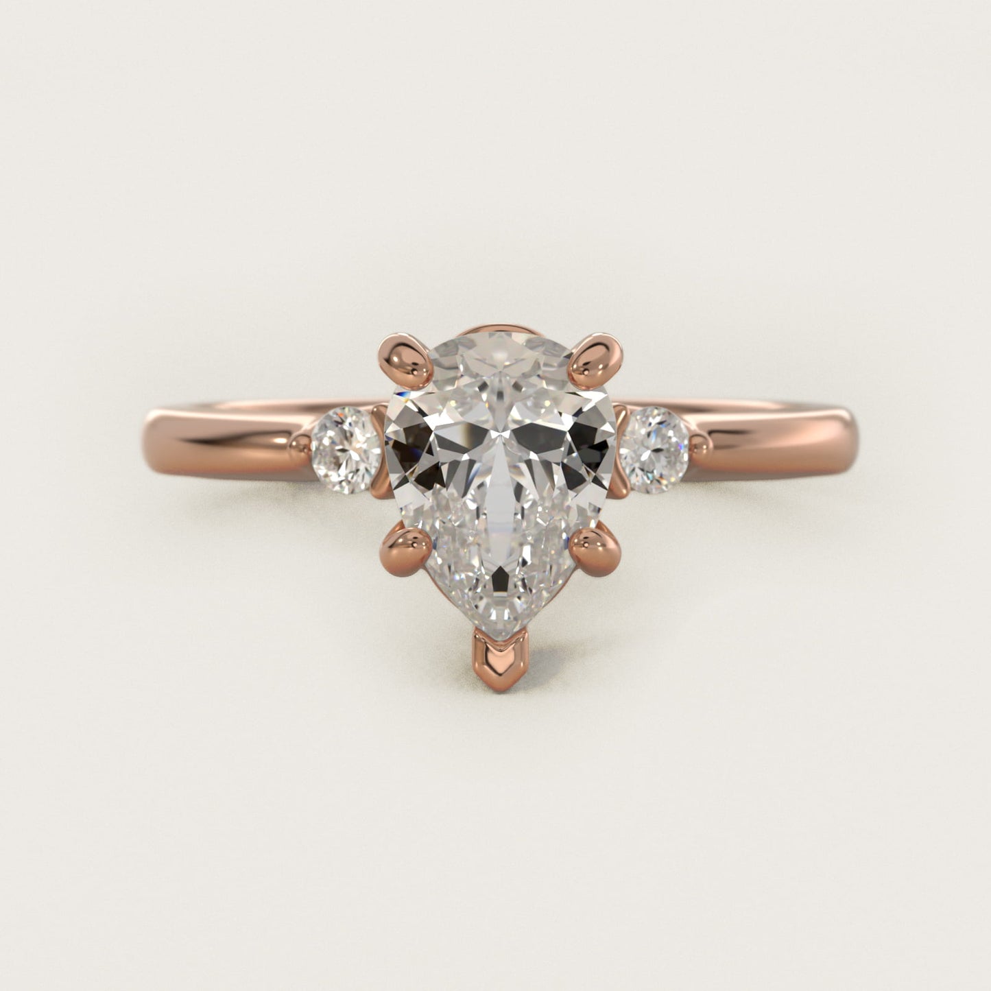 Dainty Diamond Engagement Ring in 18k Rose Gold (1/10 ct. tw.) - Pear Center