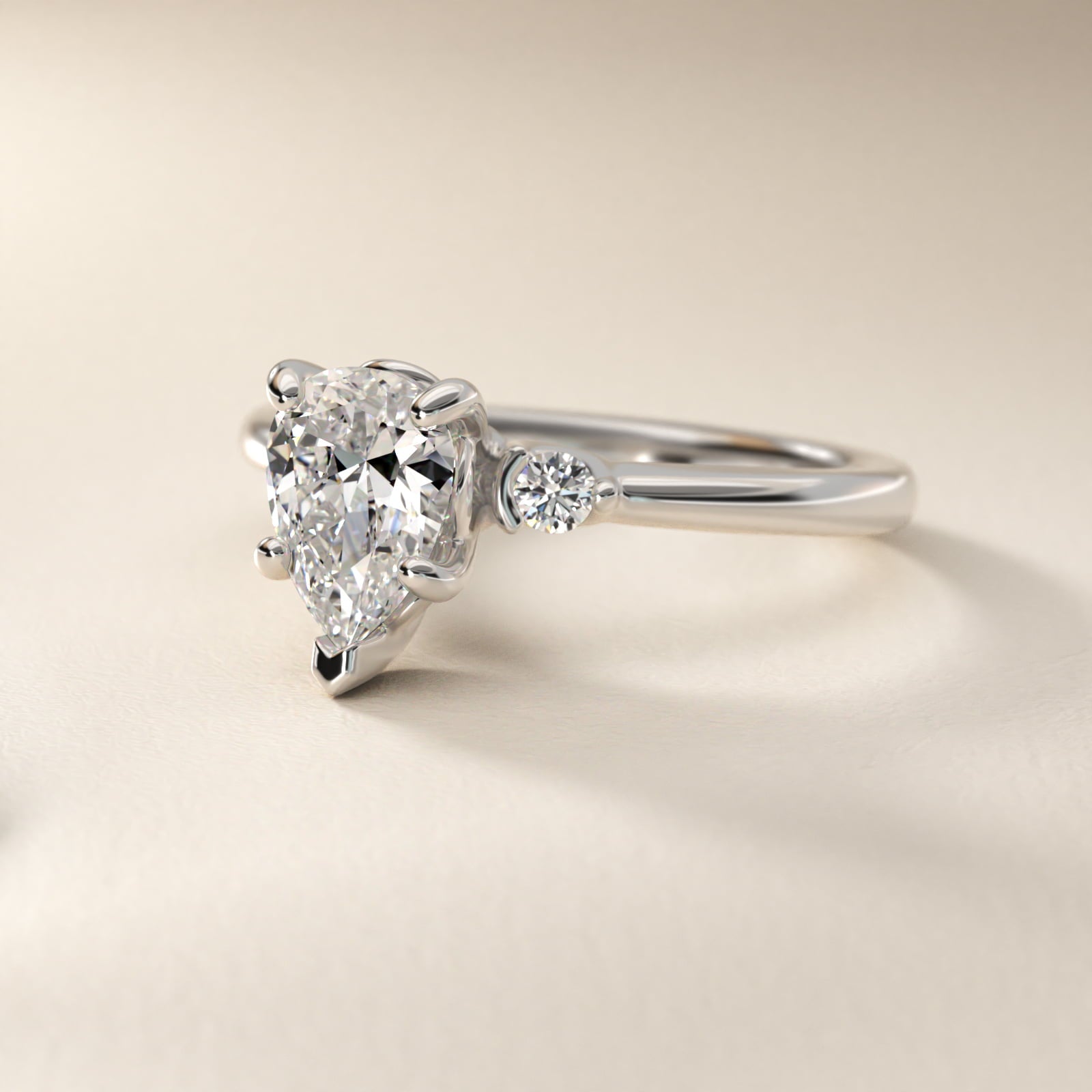 Dainty Diamond Engagement Ring in 18k White Gold (1/10 ct. tw.) - Pear Center