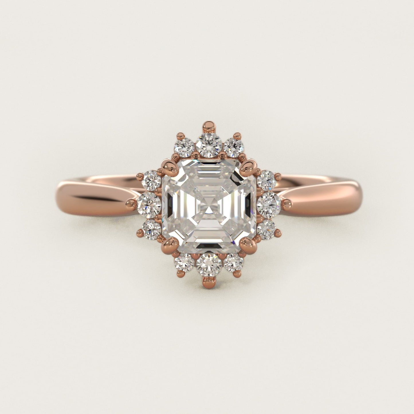 Delicate Ballerina Halo Diamond Engagement Ring in 18k Rose Gold - Asscher Center