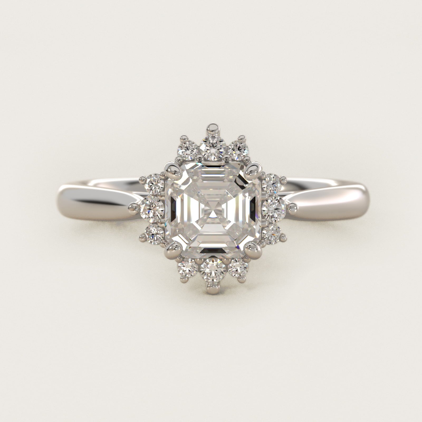 Delicate Ballerina Halo Diamond Engagement Ring in 14k White Gold - Asscher Center