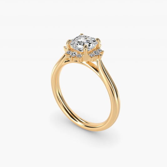Delicate Ballerina Halo Diamond Engagement Ring in 14k Yellow Gold - Asscher Center