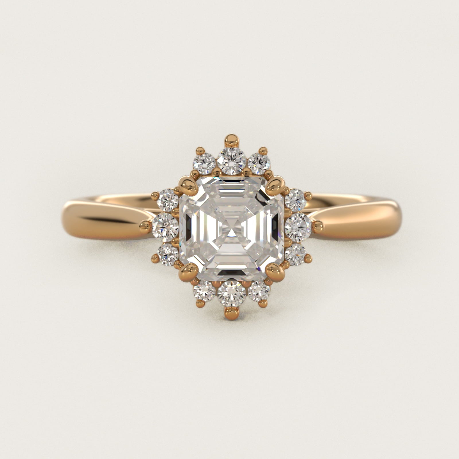 Delicate Ballerina Halo Diamond Engagement Ring in 14k Yellow Gold - Asscher Center