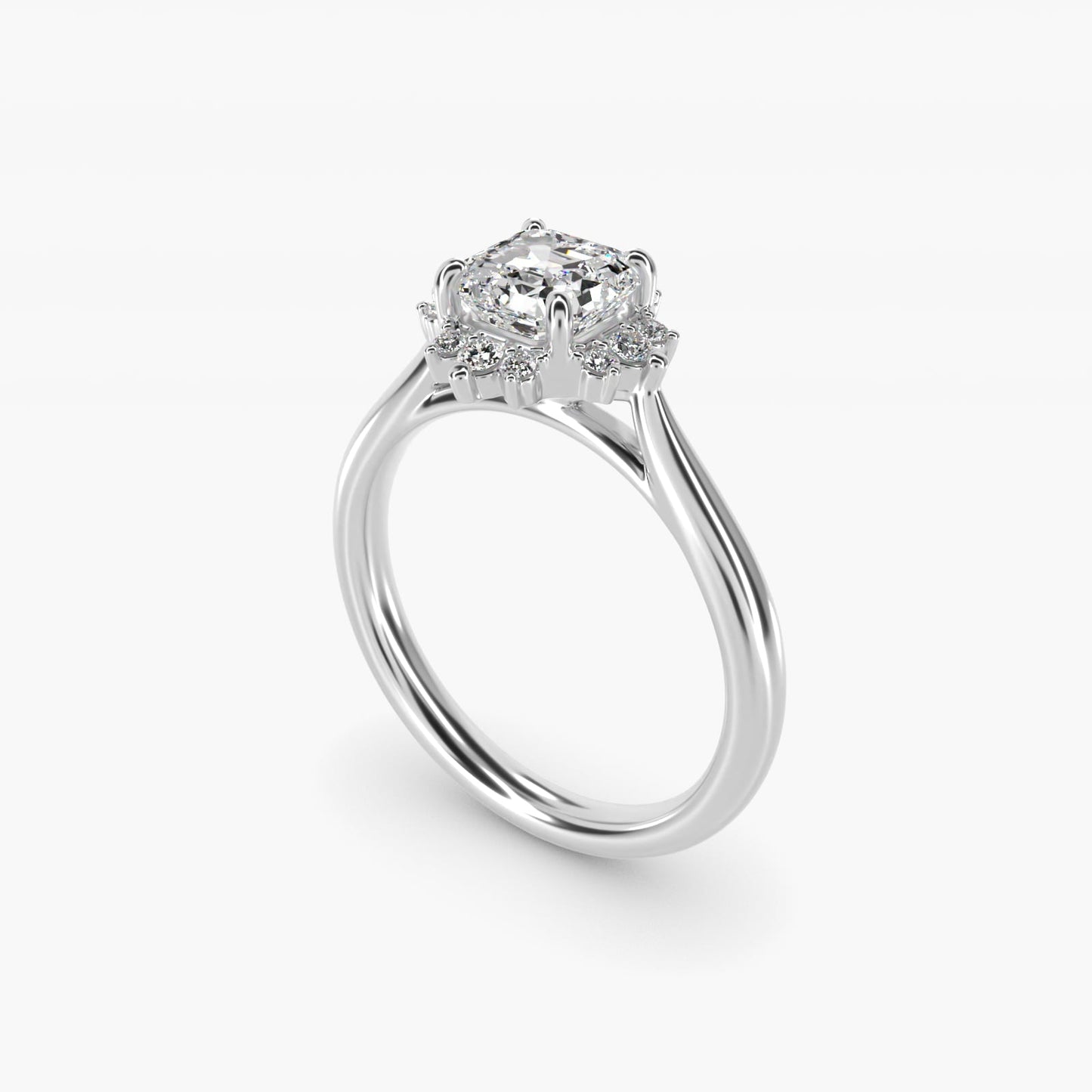 Delicate Ballerina Halo Diamond Engagement Ring in Platinum - Asscher Center