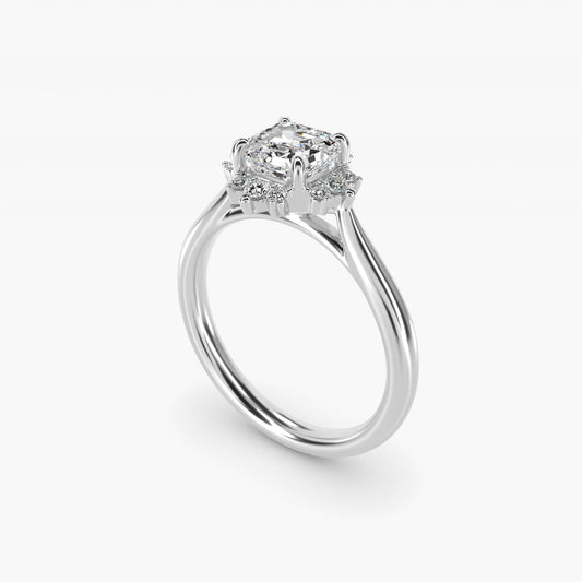 Delicate Ballerina Halo Diamond Engagement Ring in Platinum - Asscher Center