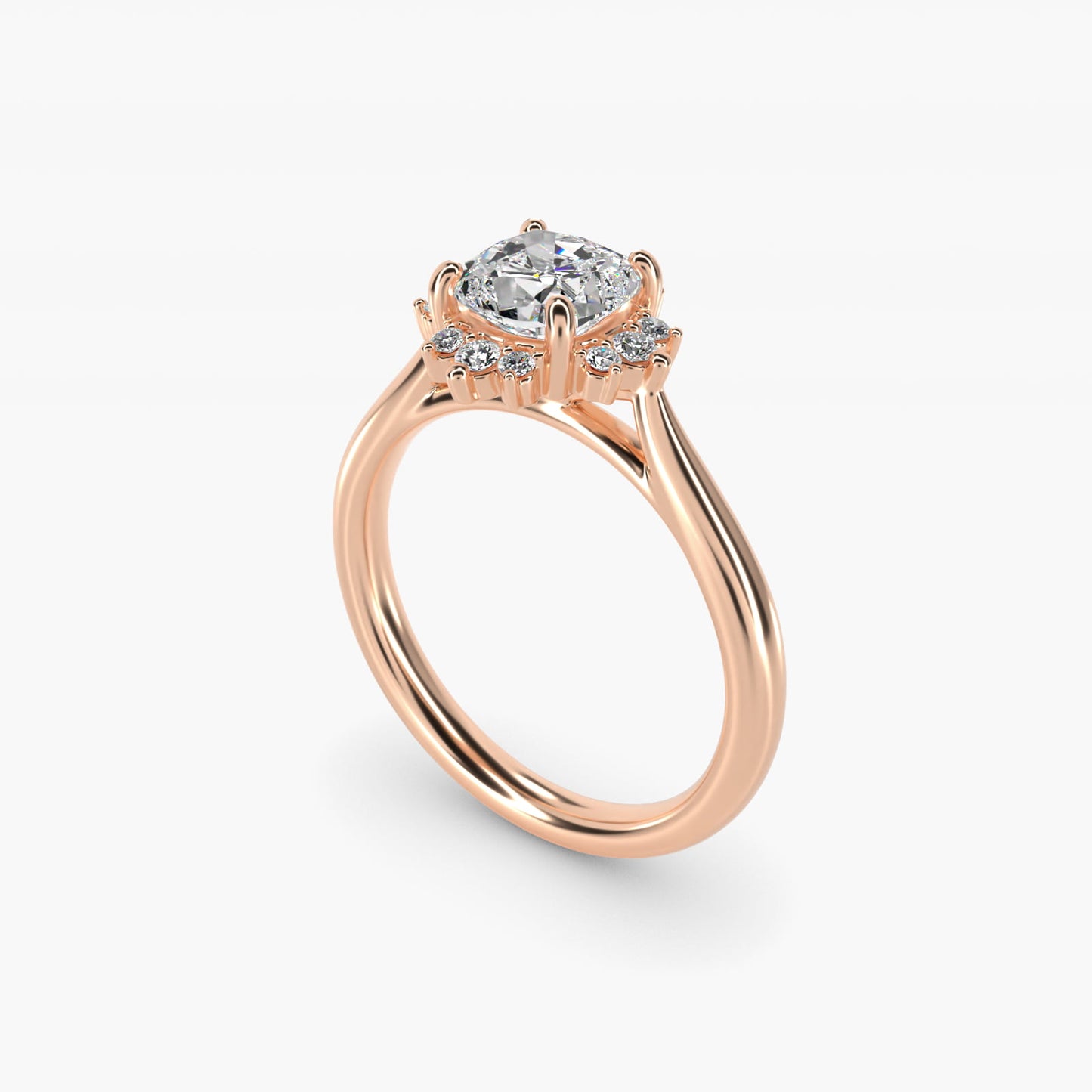 Delicate Ballerina Halo Diamond Engagement Ring in 14k Rose Gold - Cushion Center