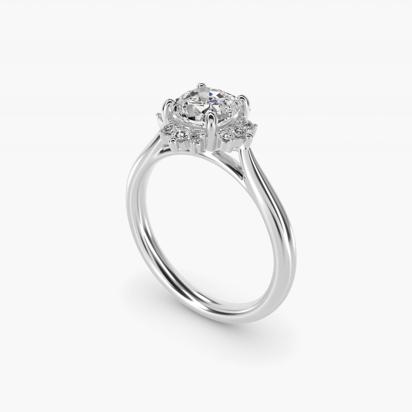 Delicate Ballerina Halo Diamond Engagement Ring in 14k White Gold - Cushion Center