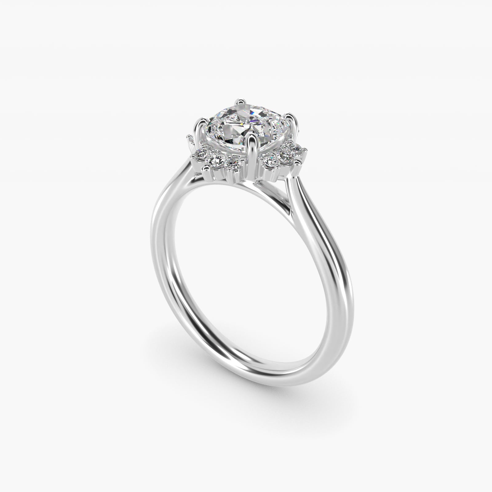 Delicate Ballerina Halo Diamond Engagement Ring in 14k White Gold - Cushion Center