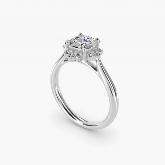 Delicate Ballerina Halo Diamond Engagement Ring in 14k White Gold - Cushion Center