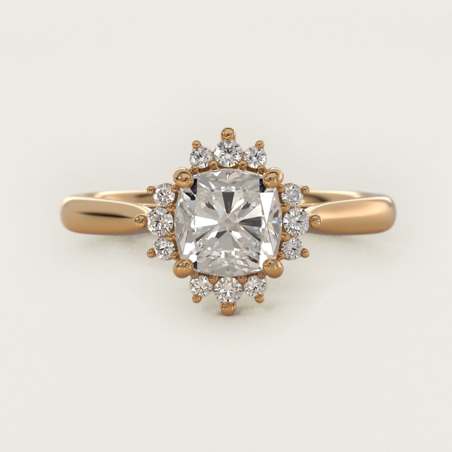 Delicate Ballerina Halo Diamond Engagement Ring in 14k Yellow Gold - Cushion Center