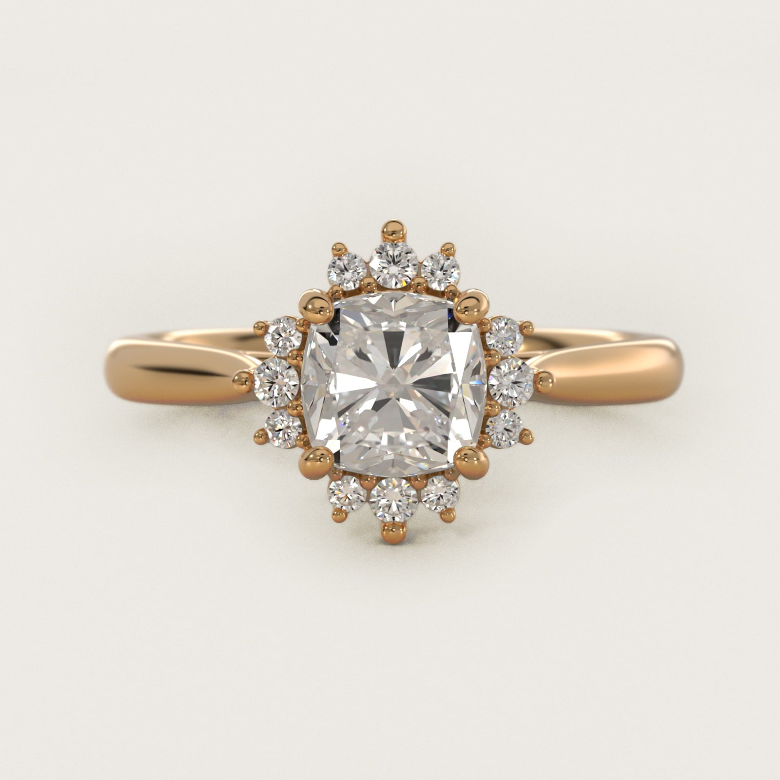 Delicate Ballerina Halo Diamond Engagement Ring in 14k Yellow Gold - Cushion Center
