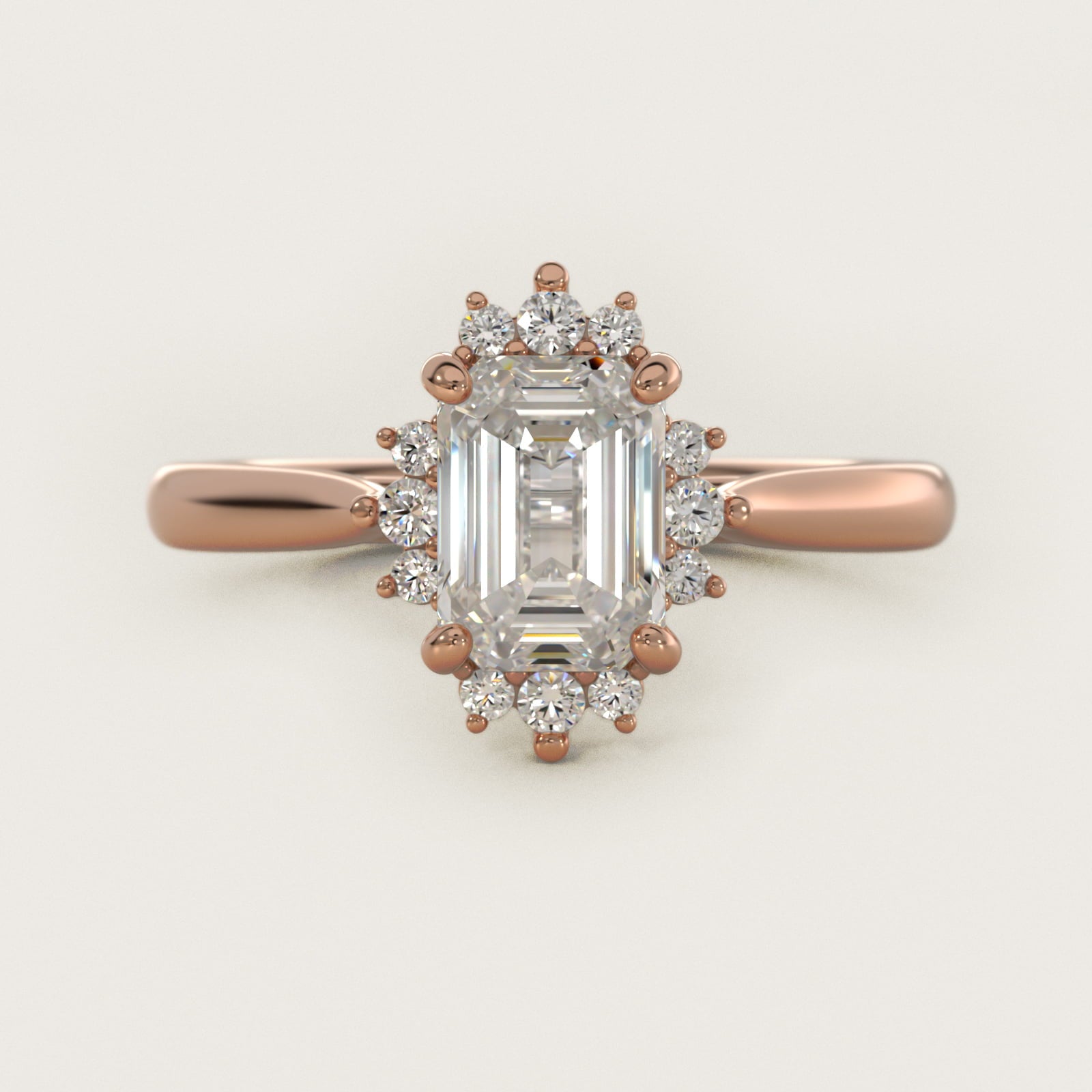 Delicate Ballerina Halo Diamond Engagement Ring in 14k Rose Gold - Emerald Center