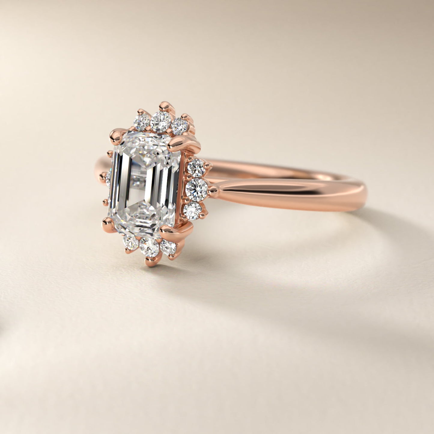 Delicate Ballerina Halo Diamond Engagement Ring in 14k Rose Gold - Emerald Center