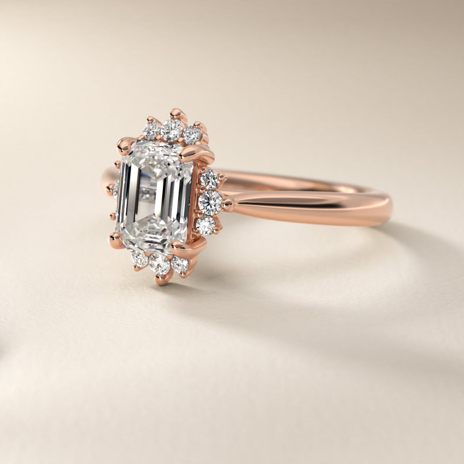Delicate Ballerina Halo Diamond Engagement Ring in 14k Rose Gold - Emerald Center