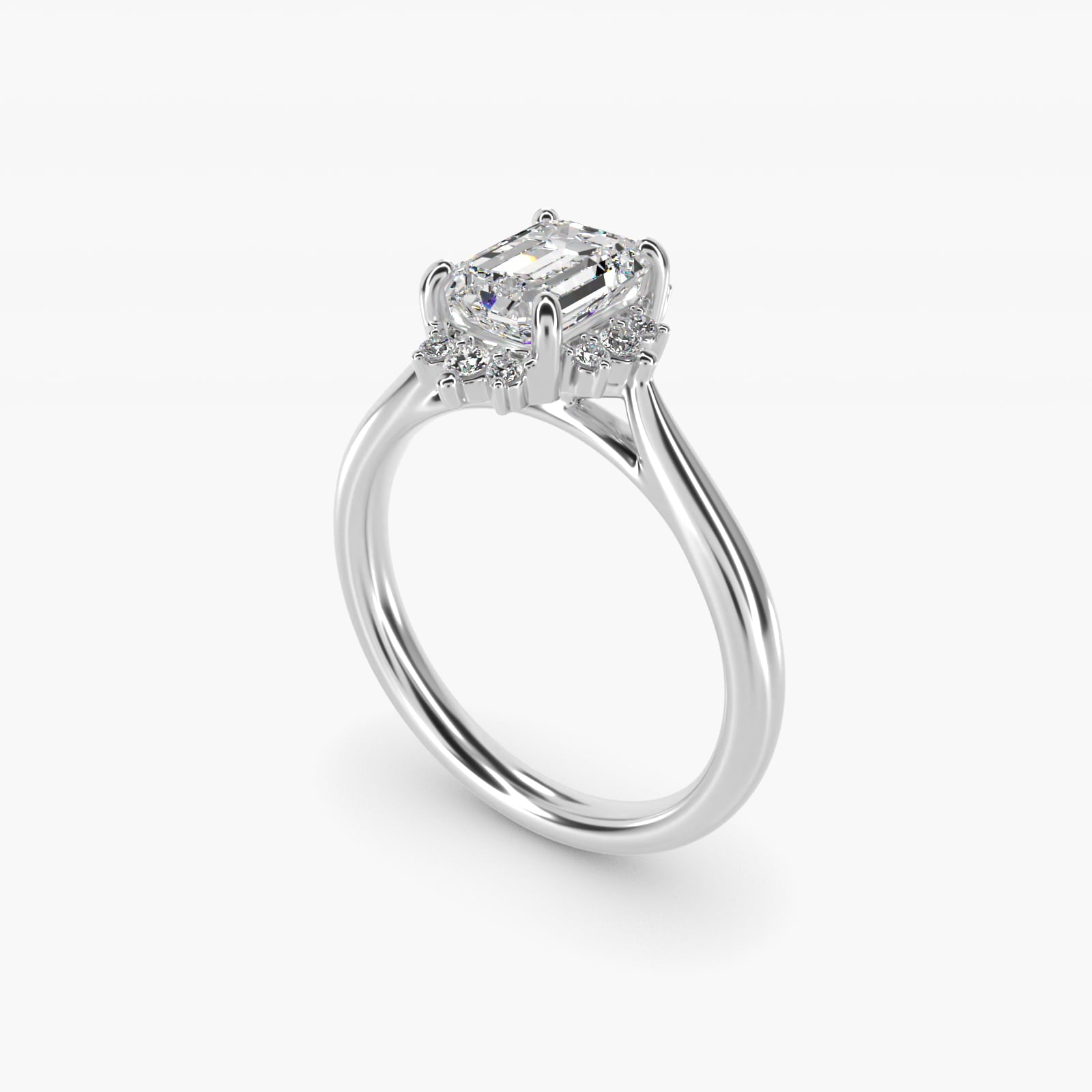 Delicate Ballerina Halo Diamond Engagement Ring in 14k White Gold - Emerald Center