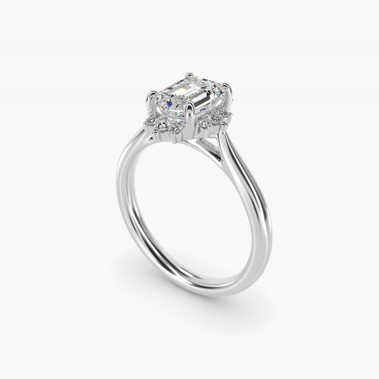 Delicate Ballerina Halo Diamond Engagement Ring in 18k White Gold - Emerald Center