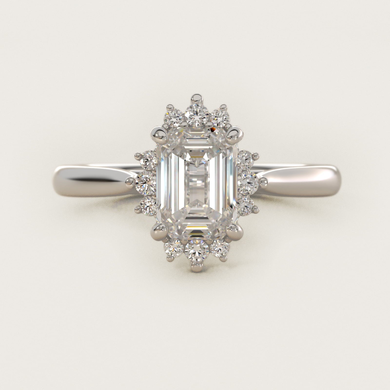 Delicate Ballerina Halo Diamond Engagement Ring in 14k White Gold - Emerald Center