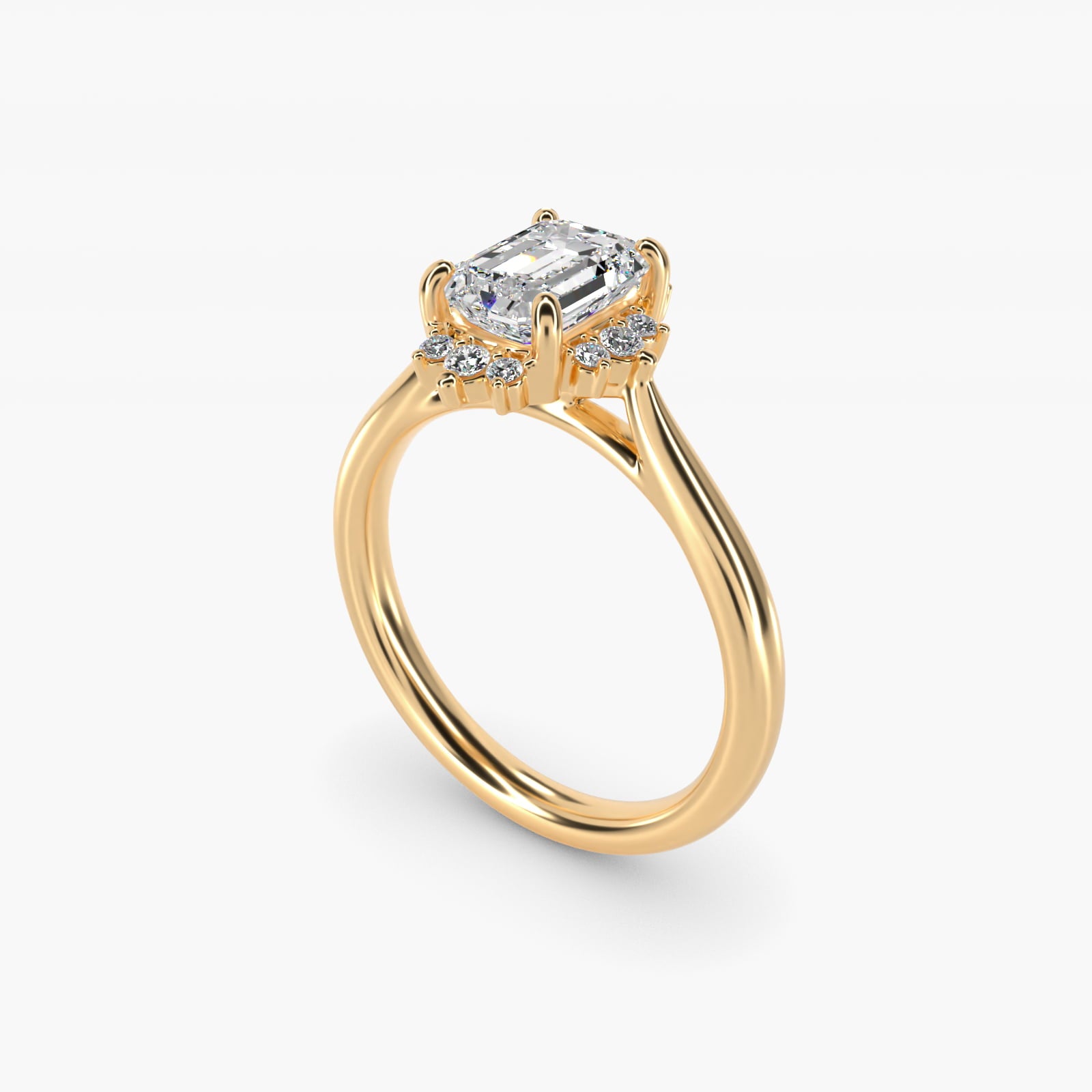 Delicate Ballerina Halo Diamond Engagement Ring in 14k Yellow Gold - Emerald Center