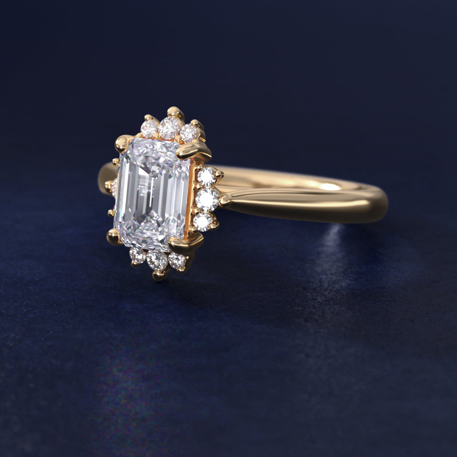 Delicate Ballerina Halo Diamond Engagement Ring in 14k Yellow Gold - Emerald Center