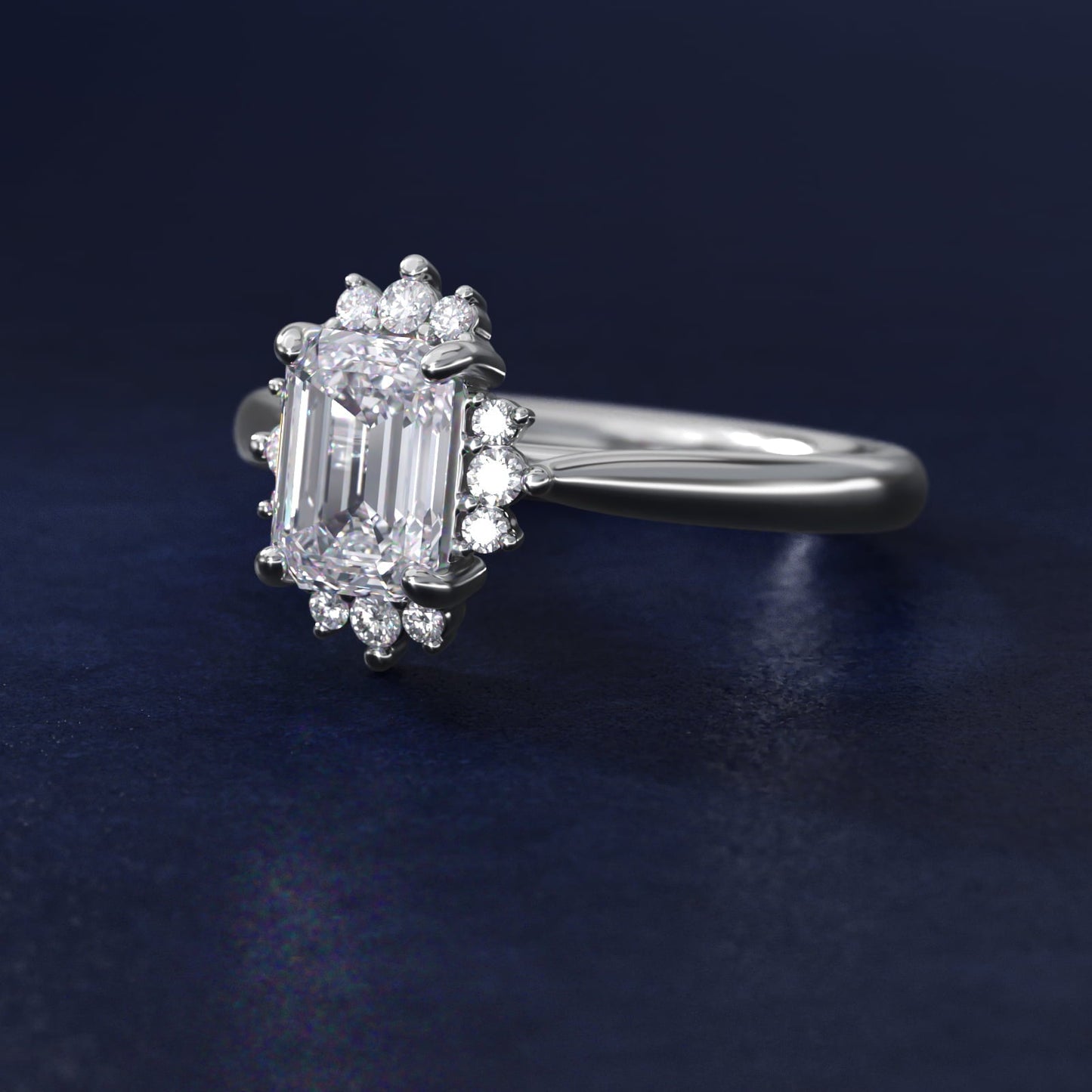 Delicate Ballerina Halo Diamond Engagement Ring in Platinum - Emerald Center