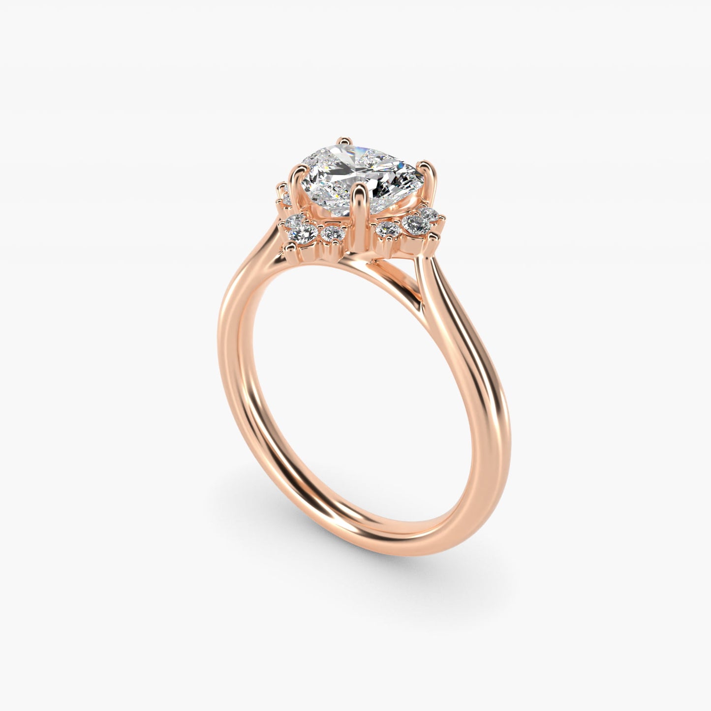 Delicate Ballerina Halo Diamond Engagement Ring in 14k Rose Gold - Heart Center