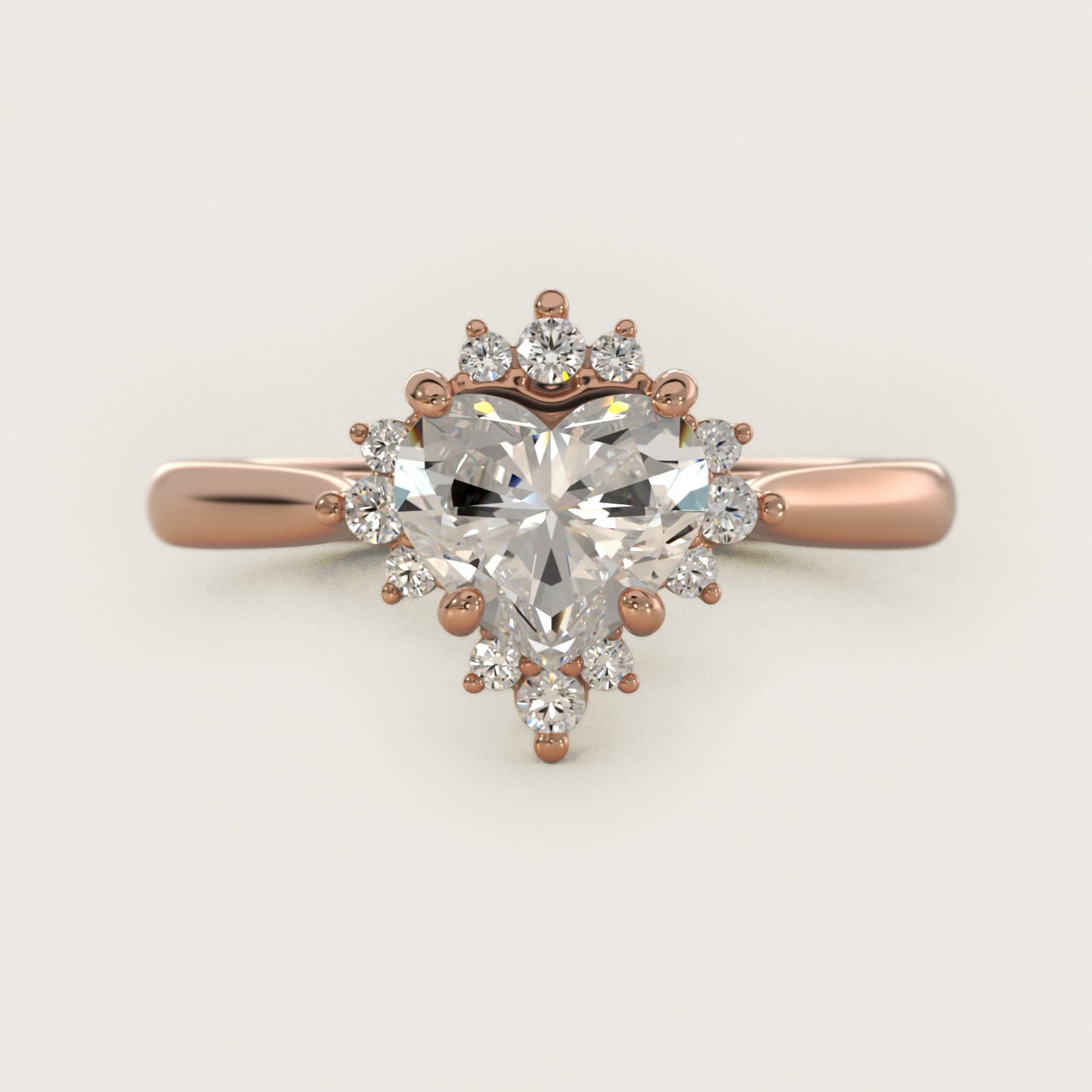 Delicate Ballerina Halo Diamond Engagement Ring in 14k Rose Gold - Heart Center